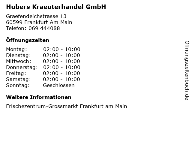 Hubers Kraeuterhandel GmbH in Frankfurt Am Main: Adresse und Öffnungszeiten