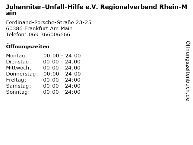 Johanniter-Unfall-Hilfe e.V. Regionalverband Rhein-Main in Frankfurt Am Main: Adresse und Öffnungszeiten