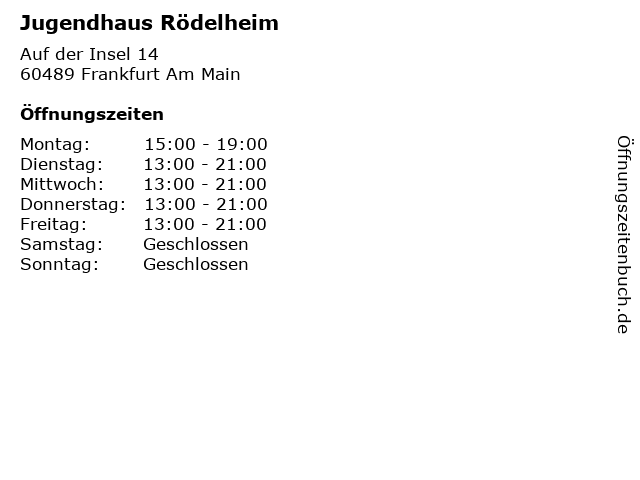 Jugendhaus Rödelheim in Frankfurt Am Main: Adresse und Öffnungszeiten