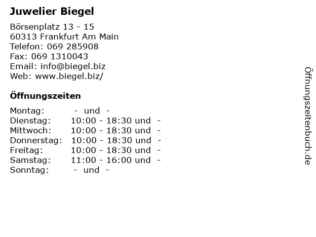 Juwelier Biegel in Frankfurt Am Main: Adresse und Öffnungszeiten