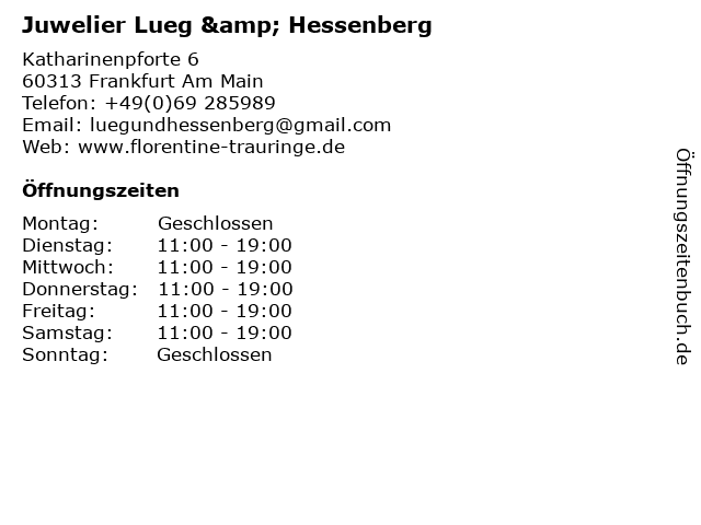 Juwelier Lueg & Hessenberg in Frankfurt Am Main: Adresse und Öffnungszeiten