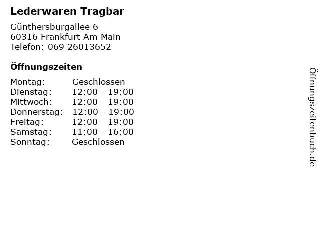 Lederwaren Tragbar in Frankfurt Am Main: Adresse und Öffnungszeiten
