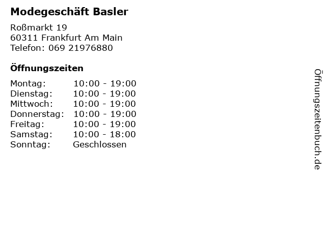 Modegeschäft Basler in Frankfurt Am Main: Adresse und Öffnungszeiten