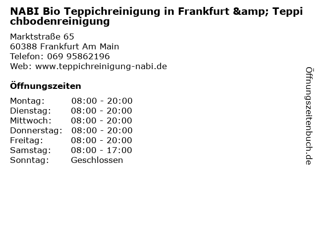 NABI Bio Teppichreinigung in Frankfurt & Teppichbodenreinigung in Frankfurt Am Main: Adresse und Öffnungszeiten
