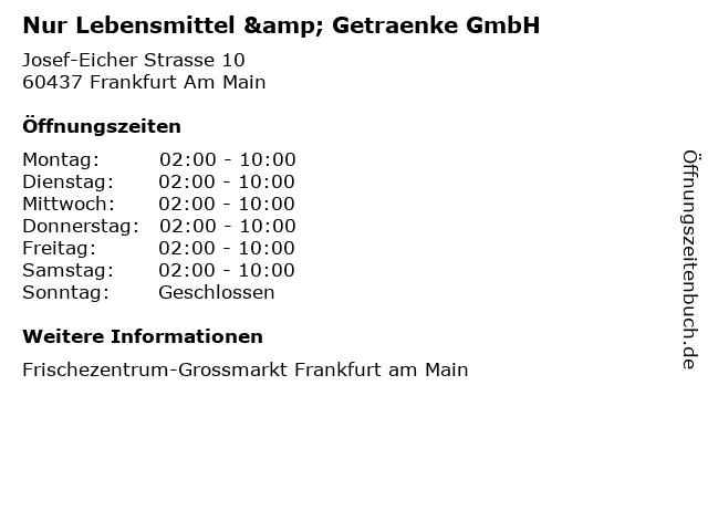 Nur Lebensmittel & Getraenke GmbH in Frankfurt Am Main: Adresse und Öffnungszeiten
