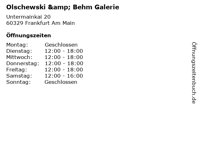 Olschewski & Behm Galerie in Frankfurt Am Main: Adresse und Öffnungszeiten