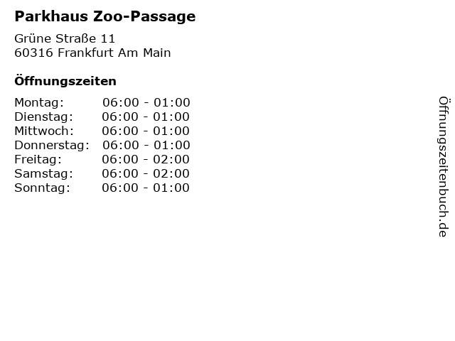 ᐅ Offnungszeiten Parkhaus Zoo Passage Grune Strasse 11 In Frankfurt Am Main