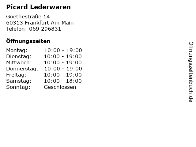 Picard Lederwaren in Frankfurt Am Main: Adresse und Öffnungszeiten