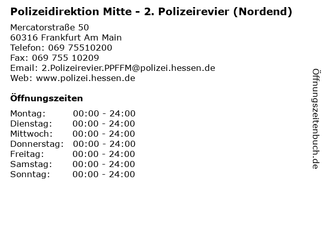 Polizeidirektion Mitte - 2. Polizeirevier (Nordend) in Frankfurt Am Main: Adresse und Öffnungszeiten