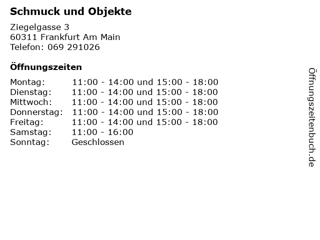 Schmuck und Objekte in Frankfurt Am Main: Adresse und Öffnungszeiten