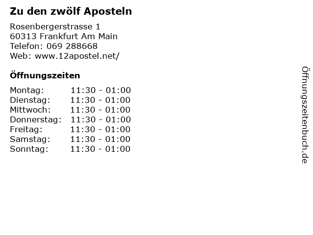 Zu den zwölf Aposteln in Frankfurt Am Main: Adresse und Öffnungszeiten