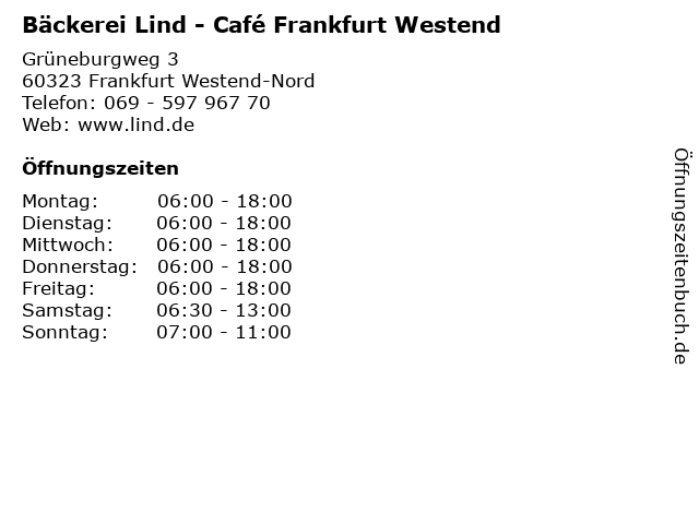 Bäckerei Lind - Café Frankfurt Westend in Frankfurt Westend-Nord: Adresse und Öffnungszeiten