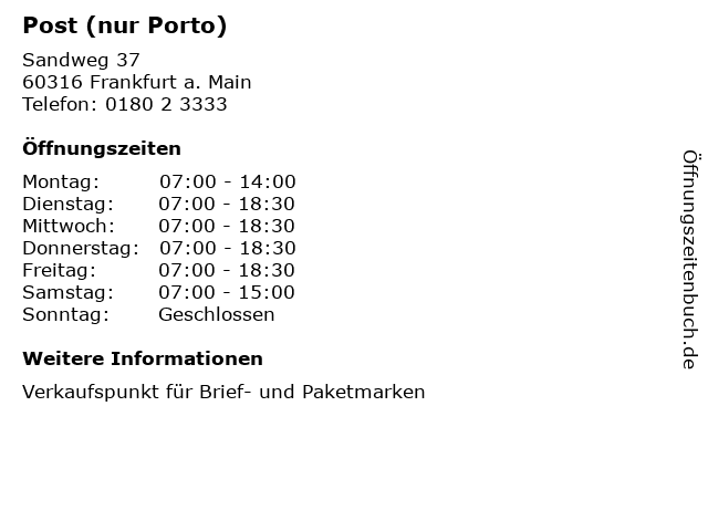 Post (nur Porto) in Frankfurt a. Main: Adresse und Öffnungszeiten