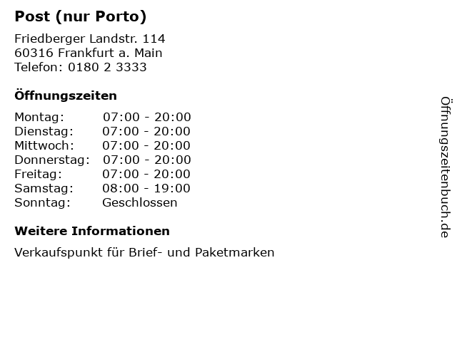 Post (nur Porto) in Frankfurt a. Main: Adresse und Öffnungszeiten