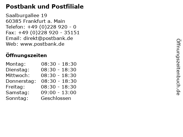 Postbank und Postfiliale in Frankfurt a. Main: Adresse und Öffnungszeiten
