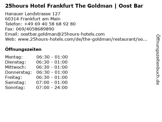 25hours Hotel Frankfurt The Goldman | Oost Bar in Frankfurt am Main: Adresse und Öffnungszeiten