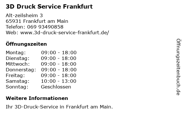 3D Druck Service Frankfurt in Frankfurt am Main: Adresse und Öffnungszeiten