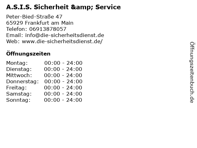 A.S.I.S. Sicherheit & Service in Frankfurt am Main: Adresse und Öffnungszeiten