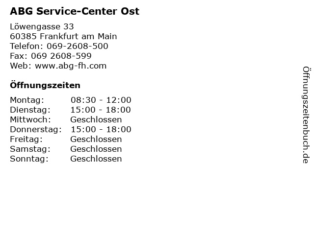 ABG Service-Center Ost in Frankfurt am Main: Adresse und Öffnungszeiten