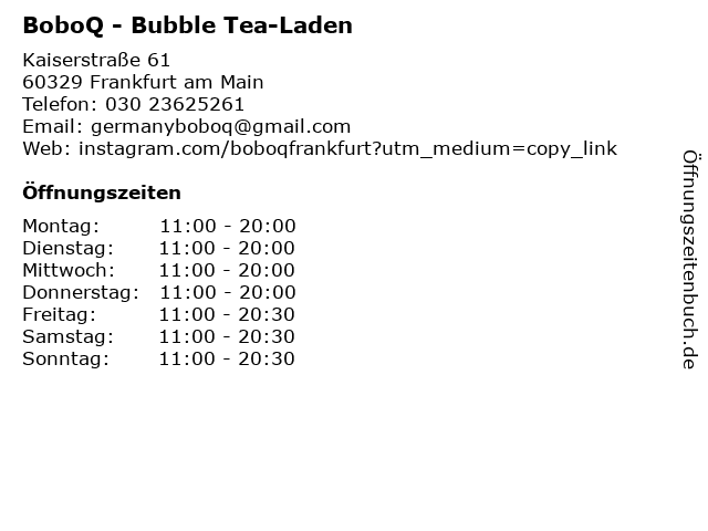 BoboQ - Bubble Tea-Laden in Frankfurt am Main: Adresse und Öffnungszeiten