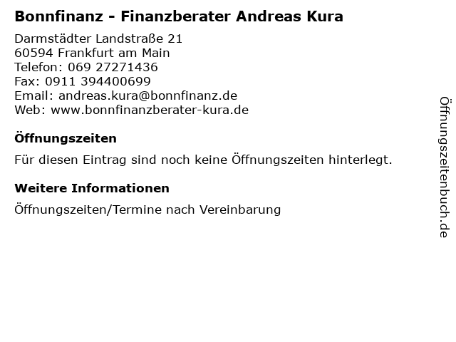 Bonnfinanz - Finanzberater Andreas Kura in Frankfurt am Main: Adresse und Öffnungszeiten