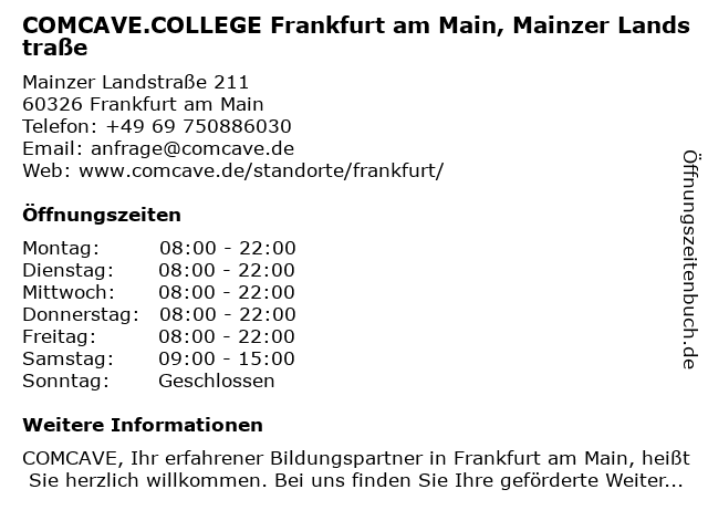 COMCAVE.COLLEGE Frankfurt am Main in Frankfurt am Main: Adresse und Öffnungszeiten