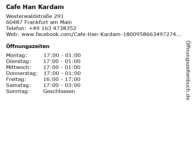 Cafe Han Kardam in Frankfurt am Main: Adresse und Öffnungszeiten