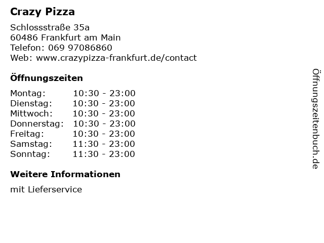 Crazy Pizza in Frankfurt am Main: Adresse und Öffnungszeiten