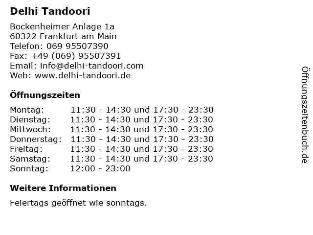 Delhi Tandoori in Frankfurt am Main: Adresse und Öffnungszeiten