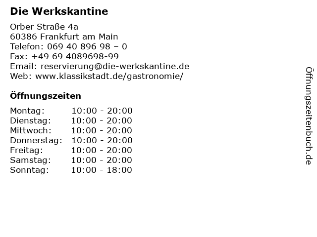 Die Werkskantine in Frankfurt am Main: Adresse und Öffnungszeiten