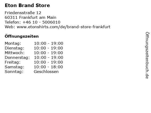 Eton Brand Store in Frankfurt am Main: Adresse und Öffnungszeiten