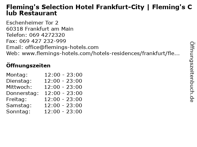 Fleming's Selection Hotel Frankfurt-City | Fleming's Club Restaurant in Frankfurt am Main: Adresse und Öffnungszeiten
