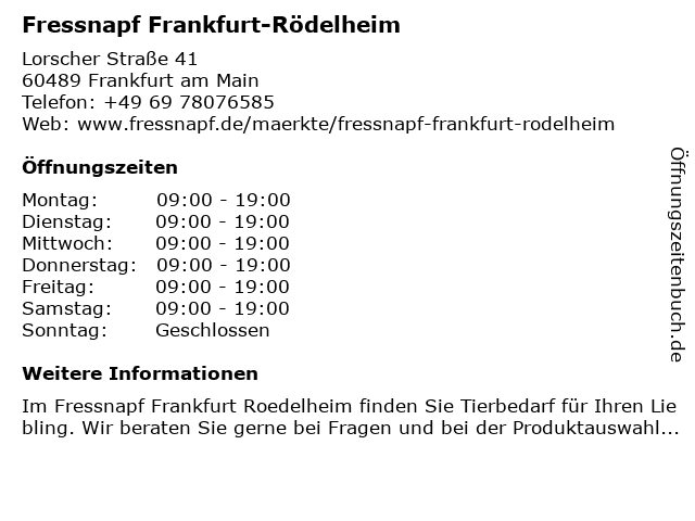 Fressnapf Frankfurt-Rödelheim in Frankfurt am Main: Adresse und Öffnungszeiten