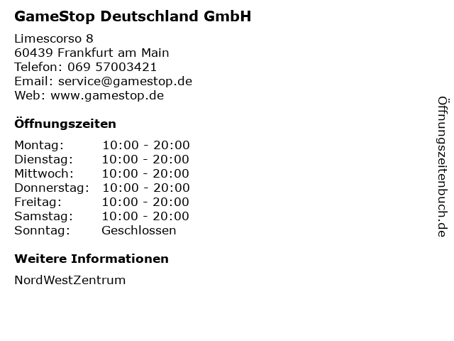 GameStop Deutschland GmbH in Frankfurt am Main: Adresse und Öffnungszeiten