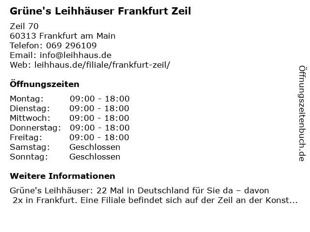 Grüne's Leihhäuser Frankfurt Zeil in Frankfurt am Main: Adresse und Öffnungszeiten