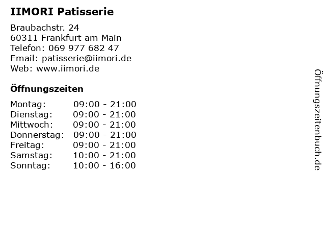 IIMORI Patisserie in Frankfurt am Main: Adresse und Öffnungszeiten