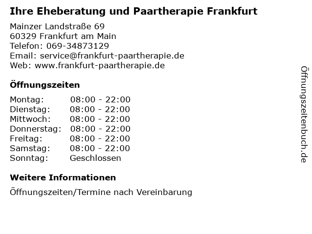 Ihre Eheberatung und Paartherapie Frankfurt in Frankfurt am Main: Adresse und Öffnungszeiten