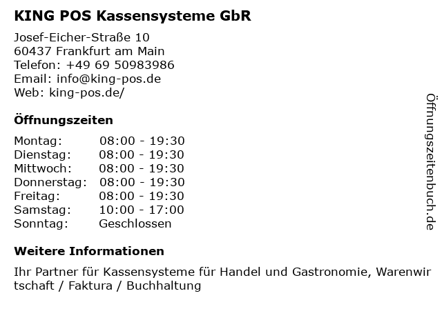 KING POS Kassensysteme GbR in Frankfurt am Main: Adresse und Öffnungszeiten