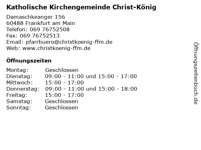 Katholische Kirchengemeinde Christ-König in Frankfurt am Main: Adresse und Öffnungszeiten