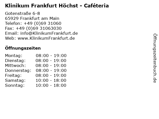 Klinikum Frankfurt Höchst - Caféteria in Frankfurt am Main: Adresse und Öffnungszeiten