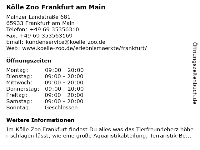 Kölle Zoo Frankfurt am Main in Frankfurt am Main: Adresse und Öffnungszeiten