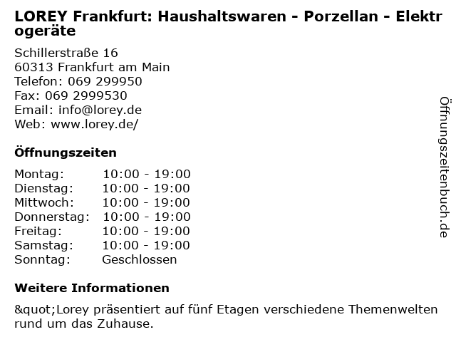 LOREY Frankfurt: Haushaltswaren - Porzellan - Elektrogeräte in Frankfurt am Main: Adresse und Öffnungszeiten