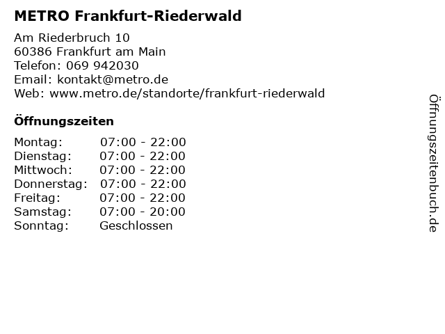 METRO Frankfurt-Riederwald in Frankfurt am Main: Adresse und Öffnungszeiten
