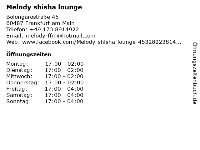 Melody shisha lounge in Frankfurt am Main: Adresse und Öffnungszeiten