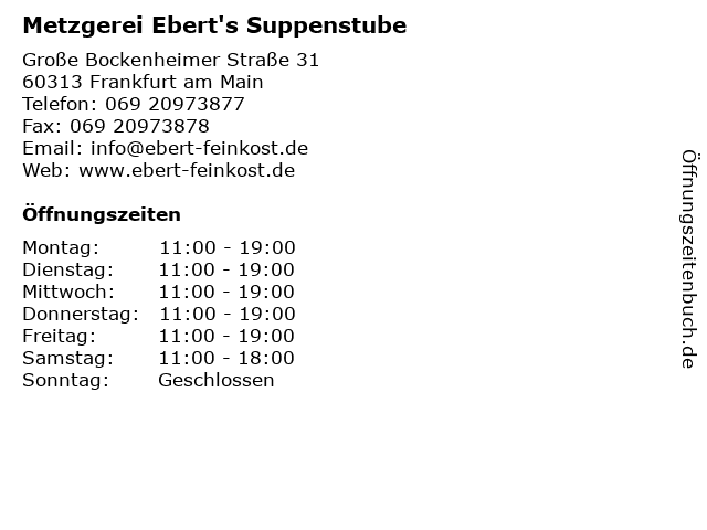 Metzgerei Ebert's Suppenstube in Frankfurt am Main: Adresse und Öffnungszeiten