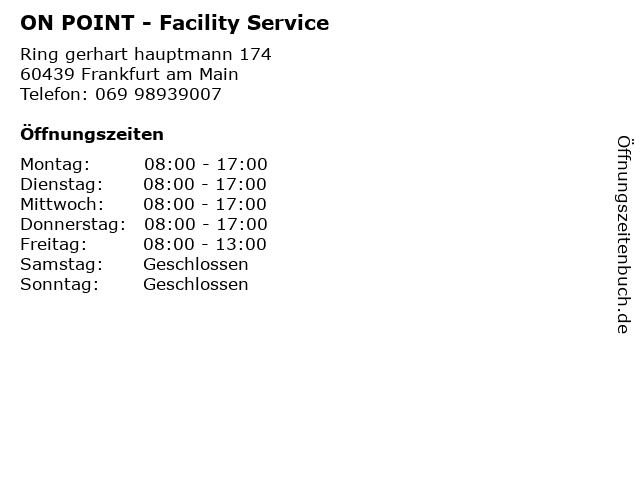 ON POINT - Facility Service in Frankfurt am Main: Adresse und Öffnungszeiten