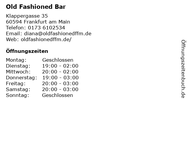Old Fashioned Bar in Frankfurt am Main: Adresse und Öffnungszeiten