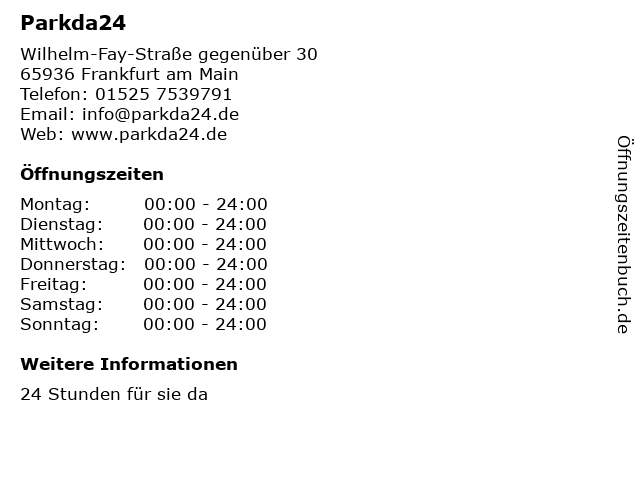 Parkda24 in Frankfurt am Main: Adresse und Öffnungszeiten