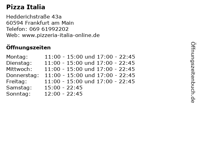 Pizza Italia in Frankfurt am Main: Adresse und Öffnungszeiten