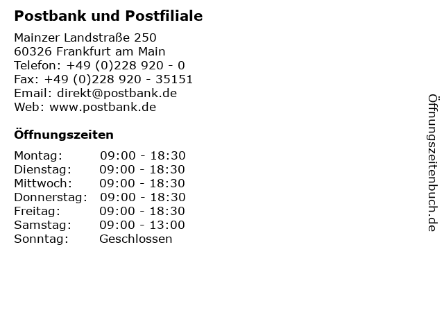 Postbank und Postfiliale in Frankfurt am Main: Adresse und Öffnungszeiten